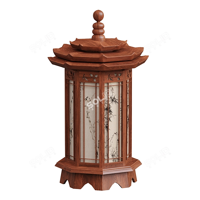 Handcrafted Carved Wood Lamp 3D model image 2