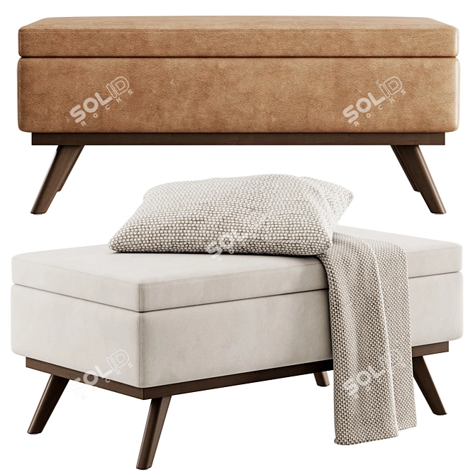 Sleek Owen Bench Set with Plush Accessories 3D model image 1