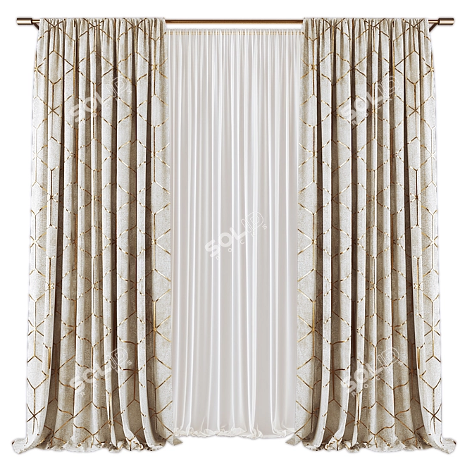 Modern Geometric Curtains 586 3D model image 1