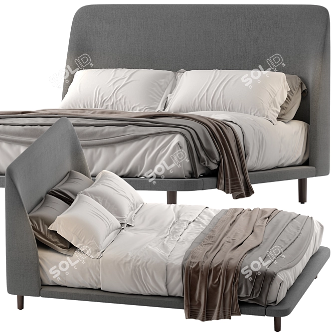 Layton Low Upholstered Bed Queen 3D model image 1