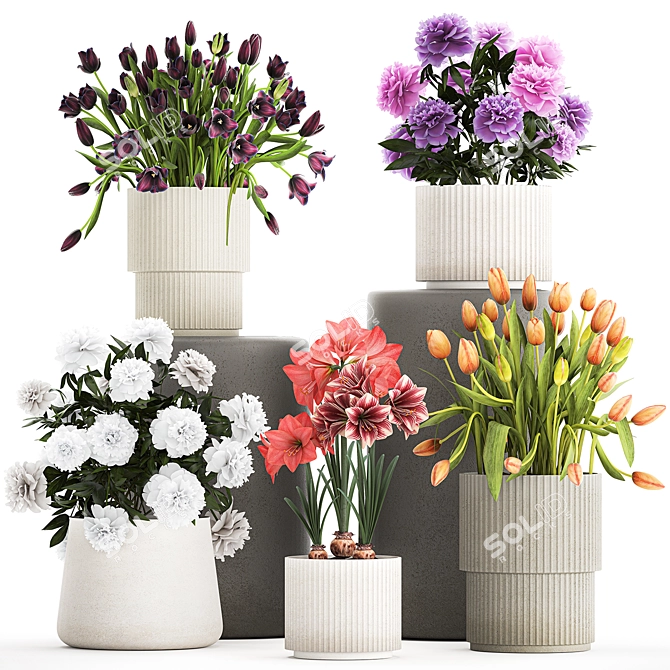 Modern Concrete Planters & Floral Collection 3D model image 1