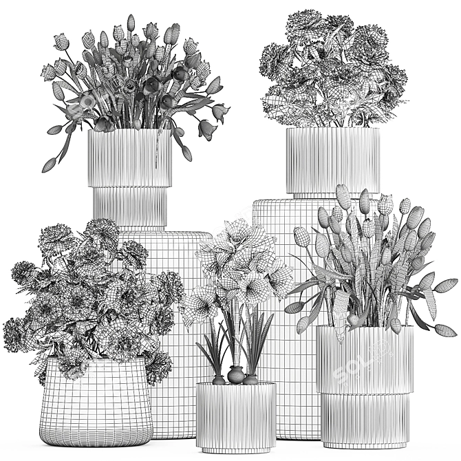 Modern Concrete Planters & Floral Collection 3D model image 6