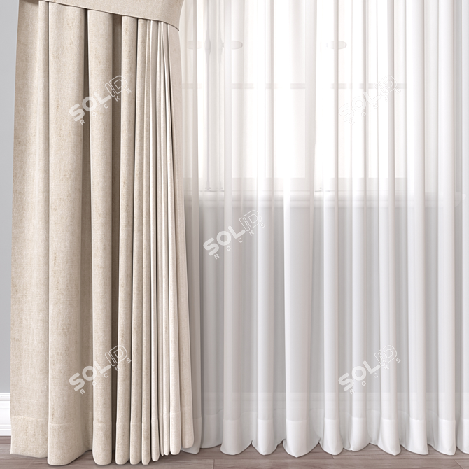 Modern 3D Curtain Model, 44604 Polygons 3D model image 3