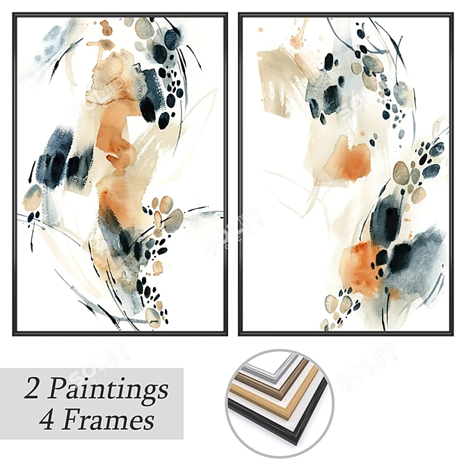 Title: Dual Painting Set with Frames 3D model image 1