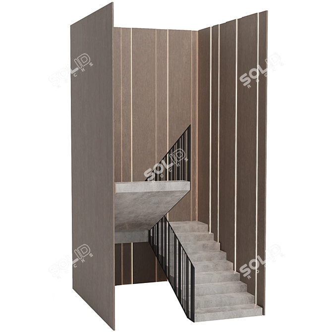 Modern Wood Panel Staircase 3D model image 2