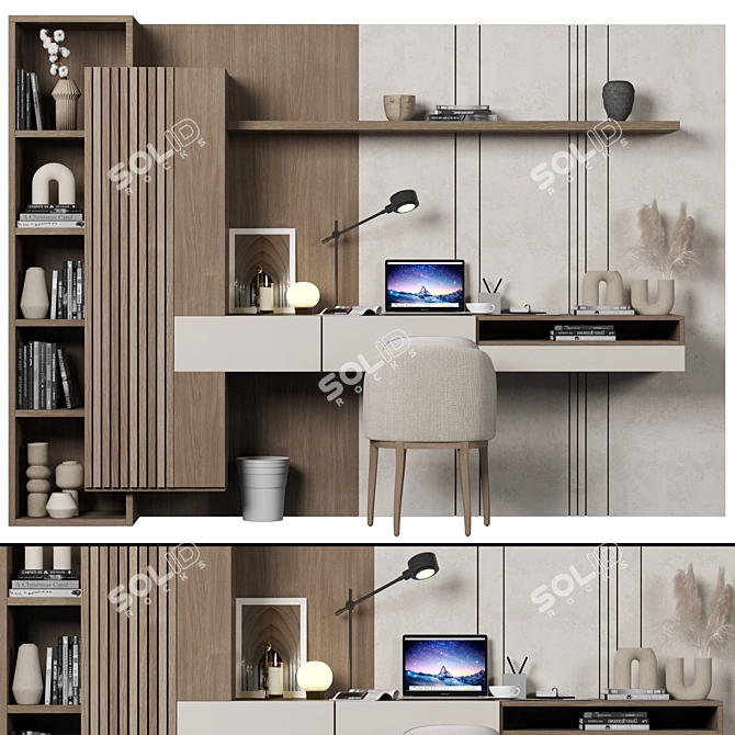 Sleek Modern Wood Office Furniture 3D model image 1