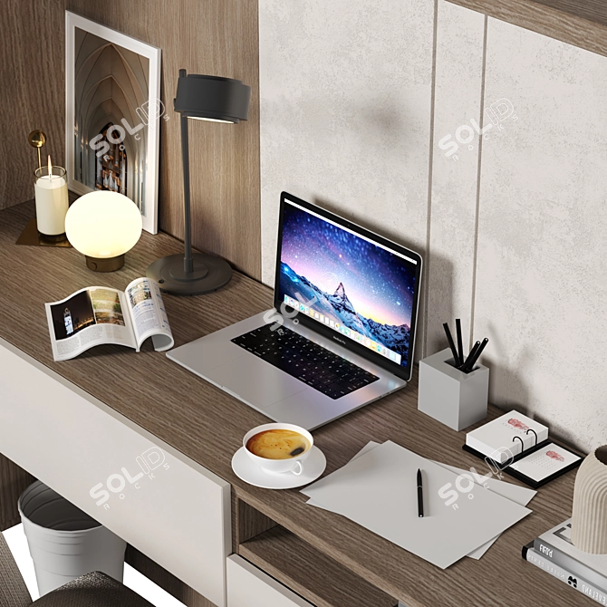 Sleek Modern Wood Office Furniture 3D model image 3