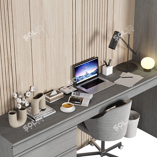 Modern Home Office Desk Set 3D model image 3