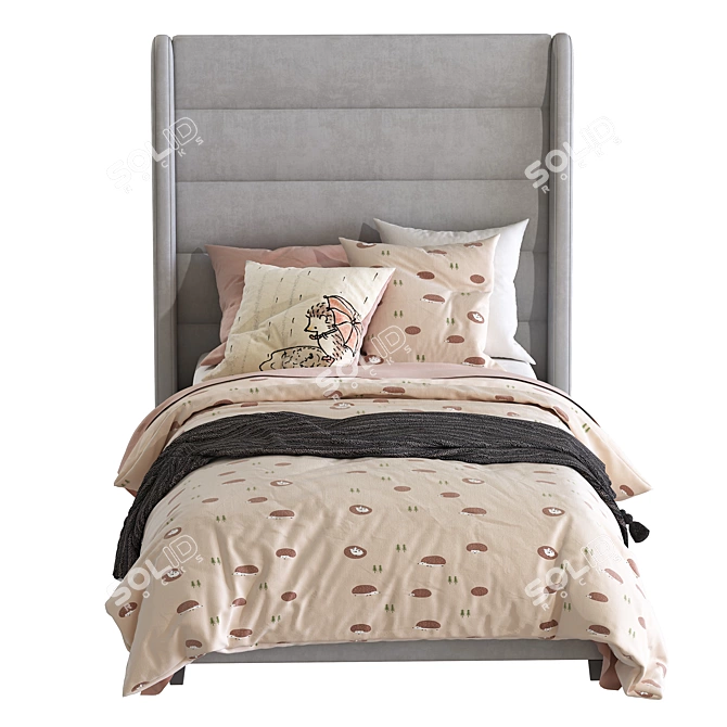 Ferret Velvet Twin Bed, Blush 3D model image 2