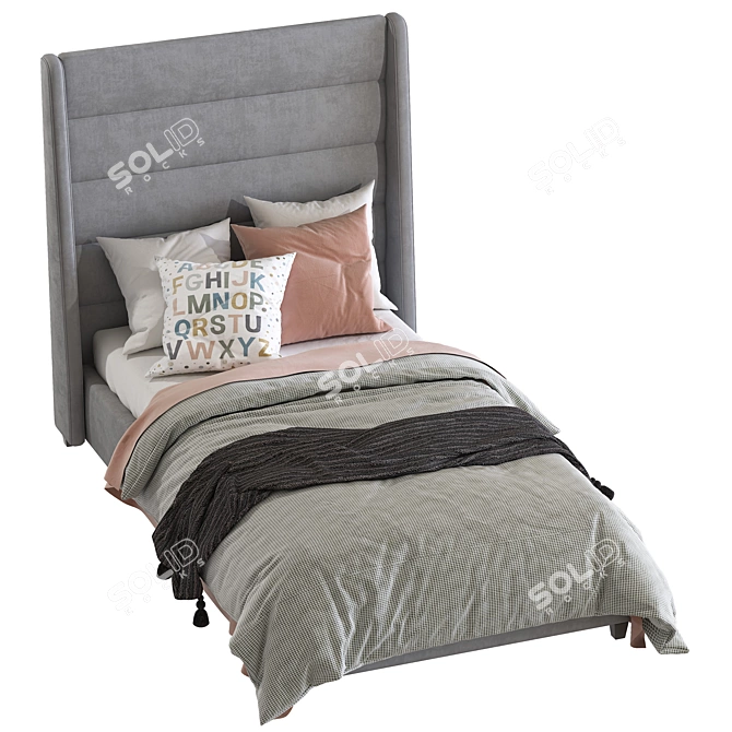 Ferret Velvet Twin Bed, Blush 3D model image 3