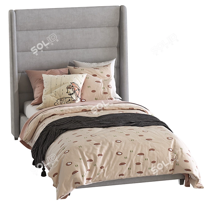 Ferret Velvet Twin Bed, Blush 3D model image 4