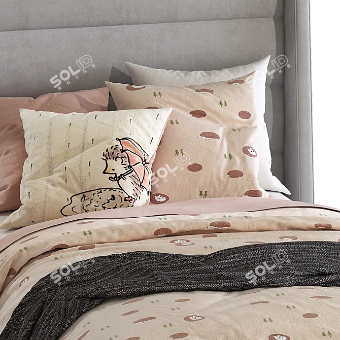 Ferret Velvet Twin Bed, Blush 3D model image 5