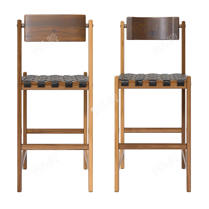 Walnut Leather Bar Stool Pivot 3D model image 2