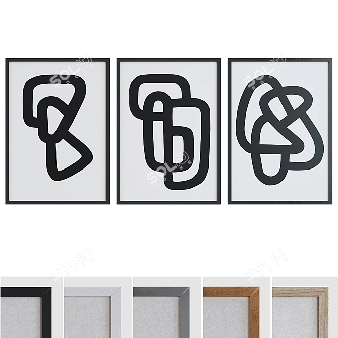 Modern Abstract Line Picture Frame Set 3D model image 1