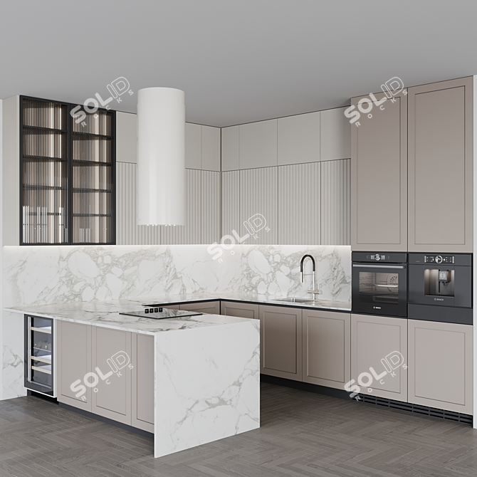 Adjustable Modern Kitchen Unit 3D model image 1