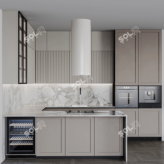 Adjustable Modern Kitchen Unit 3D model image 2