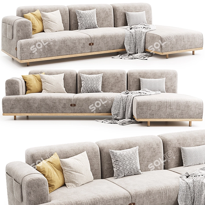 Modern Fabric Sofa With Chaise 3D model image 1