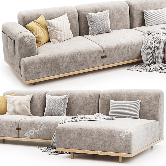 Modern Fabric Sofa With Chaise 3D model image 2