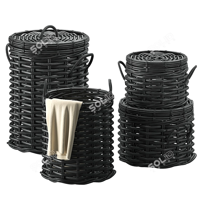 Black Rattan Woven Round Baskets 3D model image 1