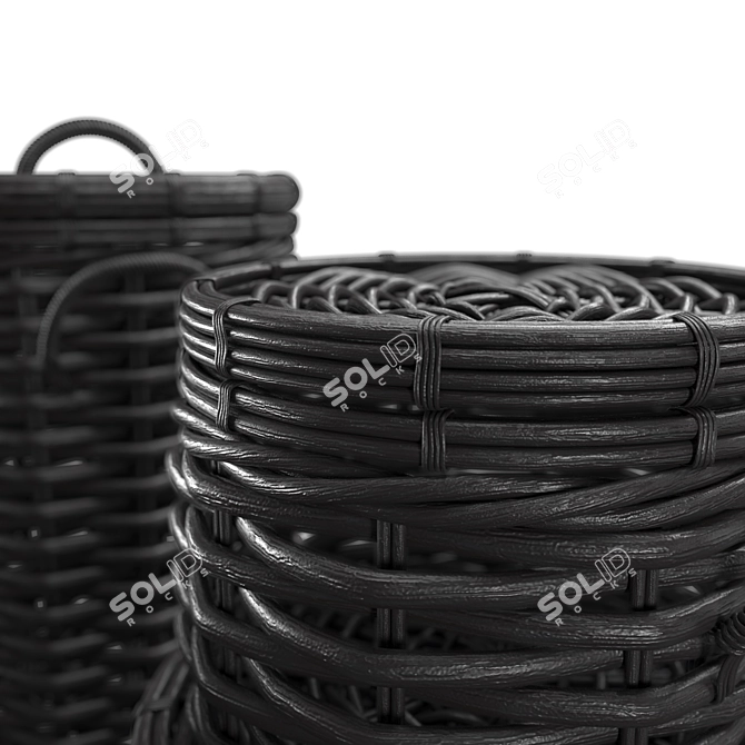 Black Rattan Woven Round Baskets 3D model image 4