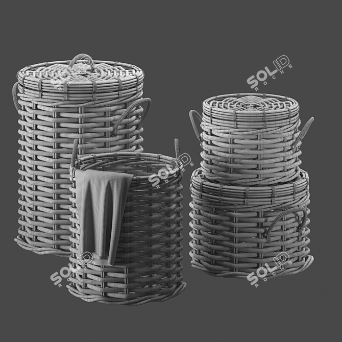 Black Rattan Woven Round Baskets 3D model image 5