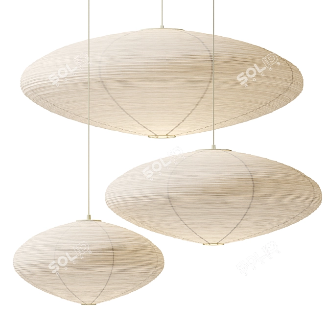 Elegant Akari Paper Metal Lamps 3D model image 1