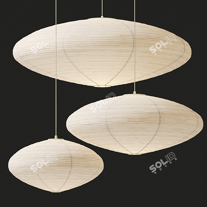 Elegant Akari Paper Metal Lamps 3D model image 3