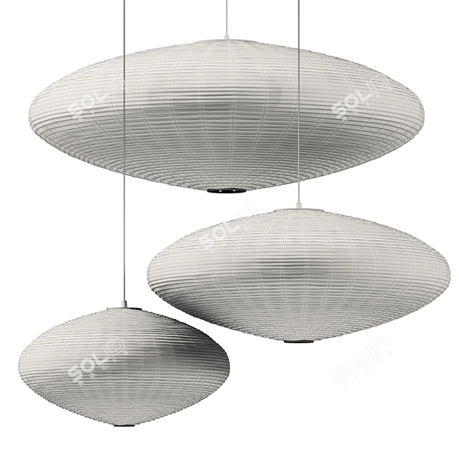 Elegant Akari Paper Metal Lamps 3D model image 4