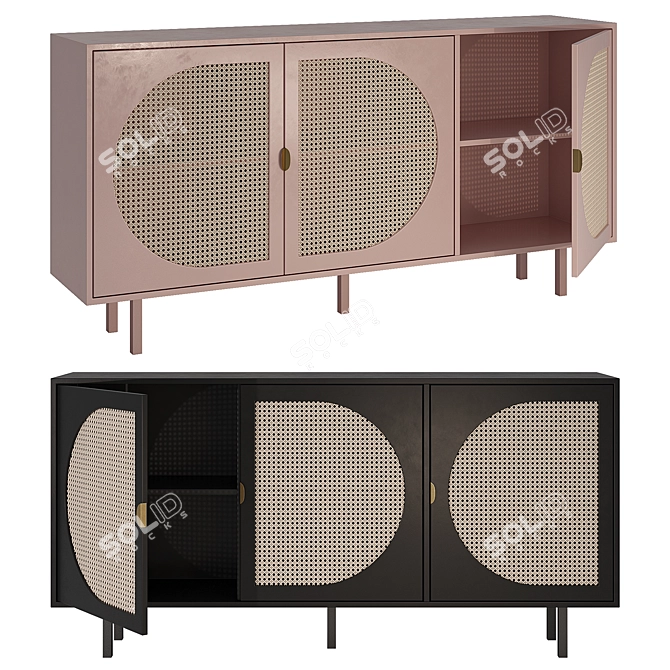 Modern Rattan Sideboard in Pink 3D model image 2