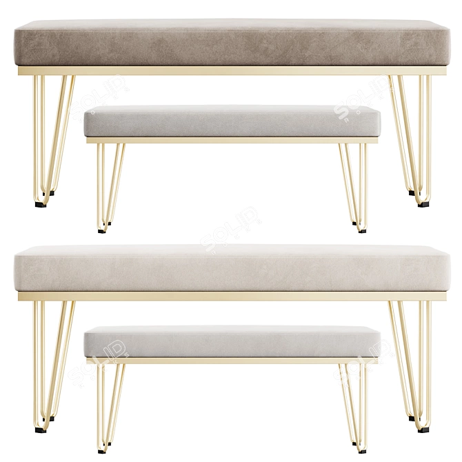 Modern Bench with Plush Throw 3D model image 3