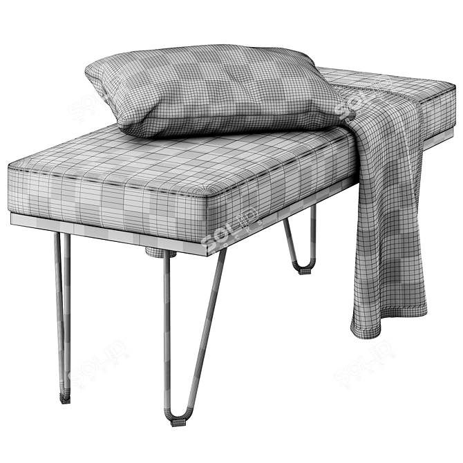 Modern Bench with Plush Throw 3D model image 6