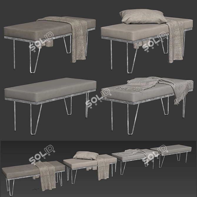 Modern Bench with Plush Throw 3D model image 7