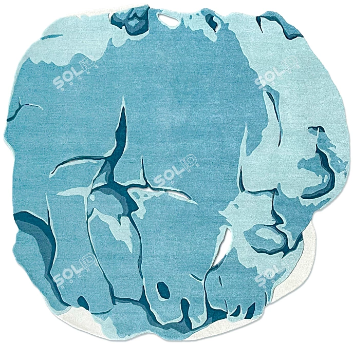 Vibrant Azzurro Wool Rug 3D model image 1