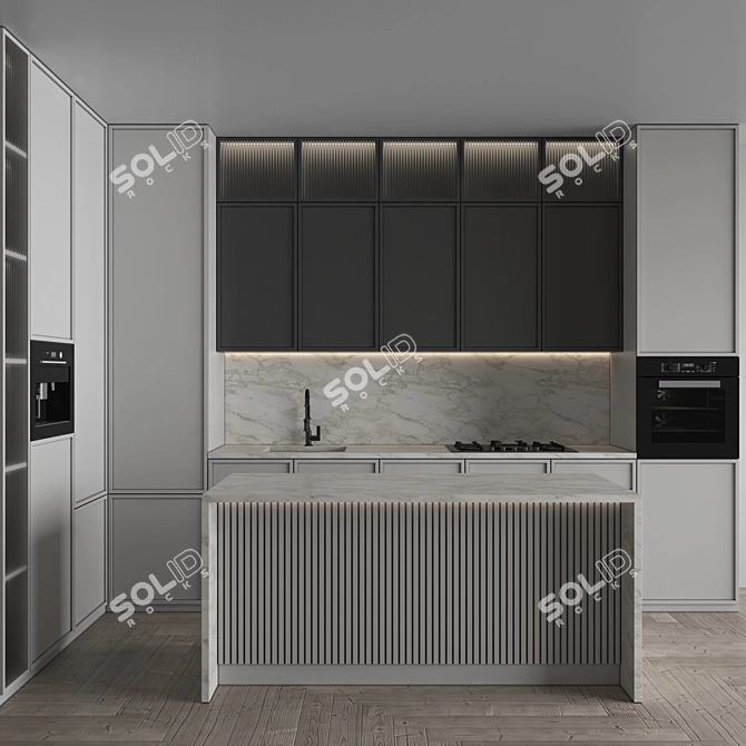 Modern Kitchen with Appliances Set 3D model image 1