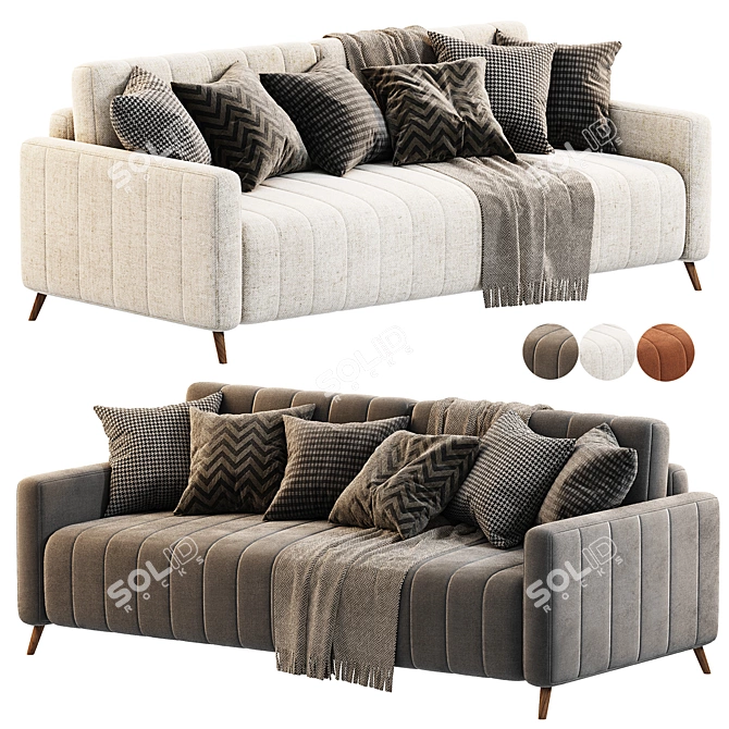 Markful Velvet Grey Sofa 3D model image 1