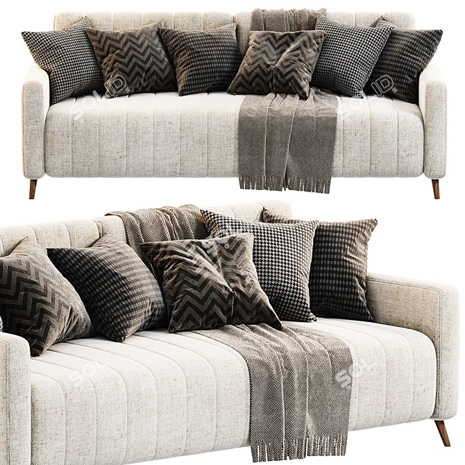 Markful Velvet Grey Sofa 3D model image 4