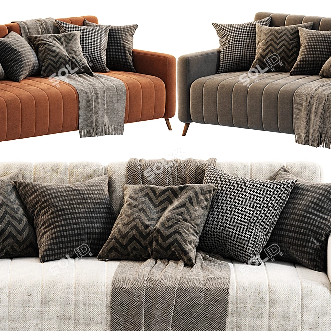 Markful Velvet Grey Sofa 3D model image 6