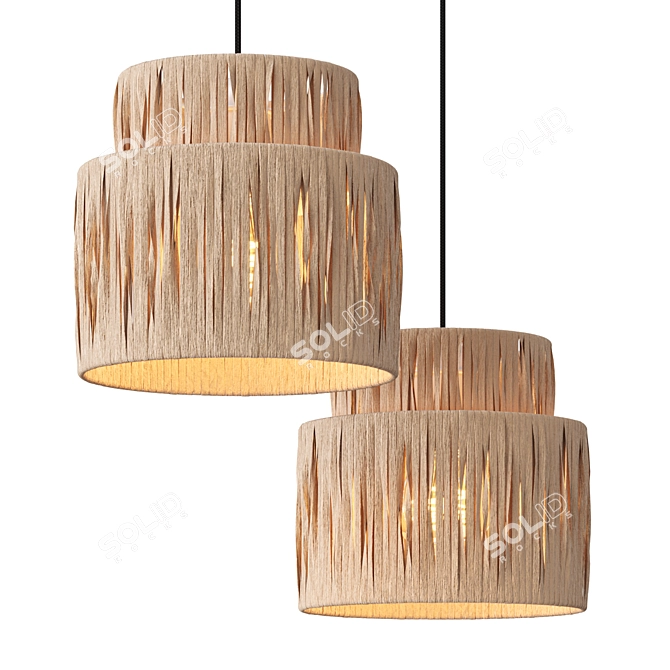 Rattan Palm Eastern Style Chandelier 3D model image 4