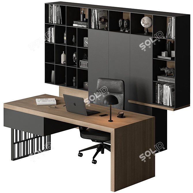 Executive Oak Desk - Modern Office 3D model image 2