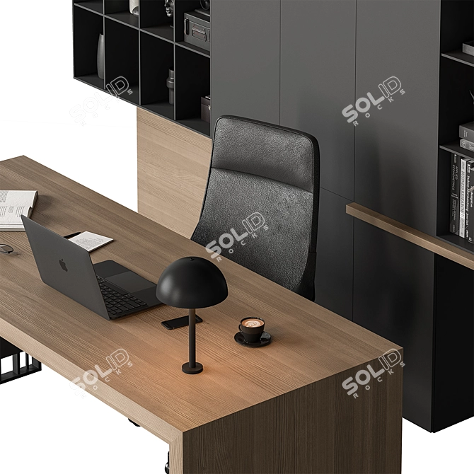 Executive Oak Desk - Modern Office 3D model image 3