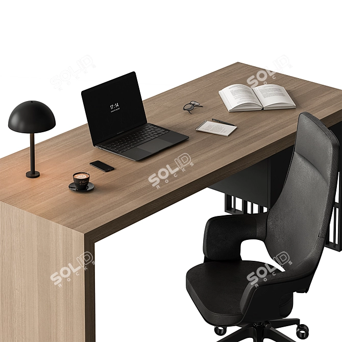 Executive Oak Desk - Modern Office 3D model image 4