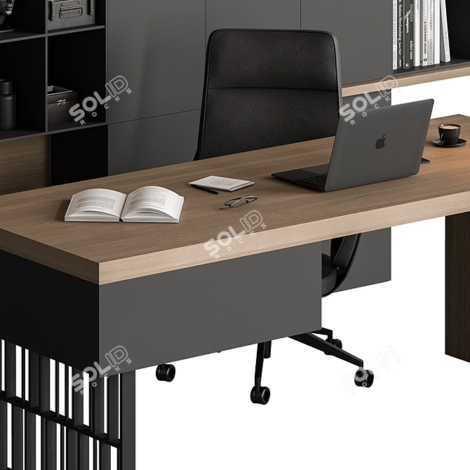 Executive Oak Desk - Modern Office 3D model image 5