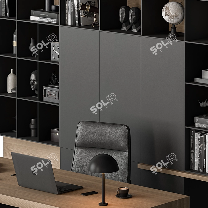 Executive Oak Desk - Modern Office 3D model image 6