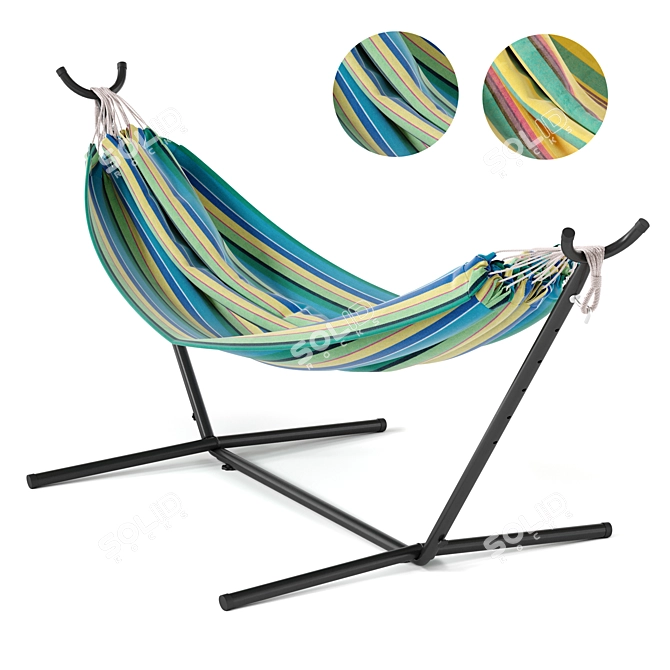 Outdoor Double Hammock with Compact Steel Frame 3D model image 1