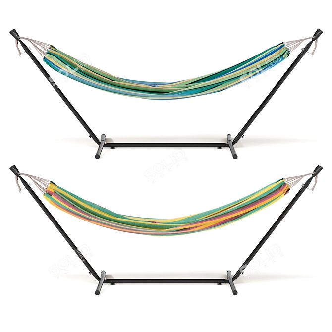 Outdoor Double Hammock with Compact Steel Frame 3D model image 3