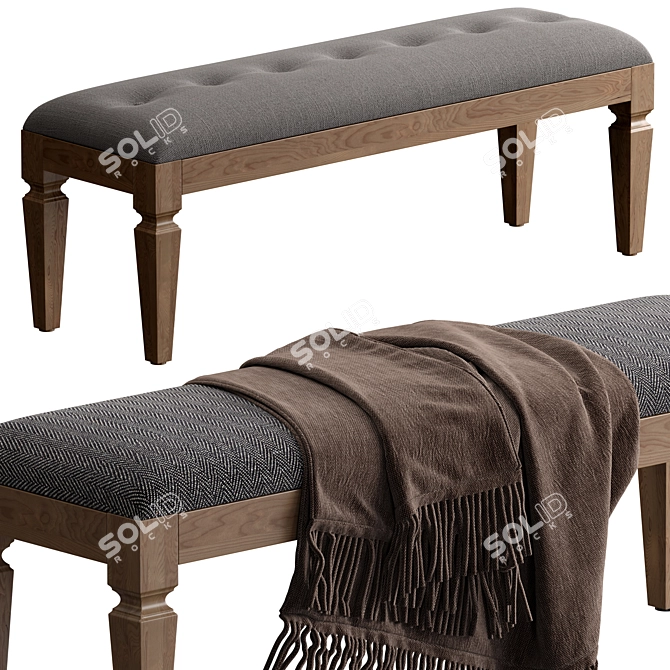 Violet Upholstered Bench in Wood-fabric 3D model image 1