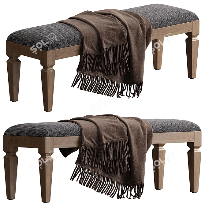 Violet Upholstered Bench in Wood-fabric 3D model image 2