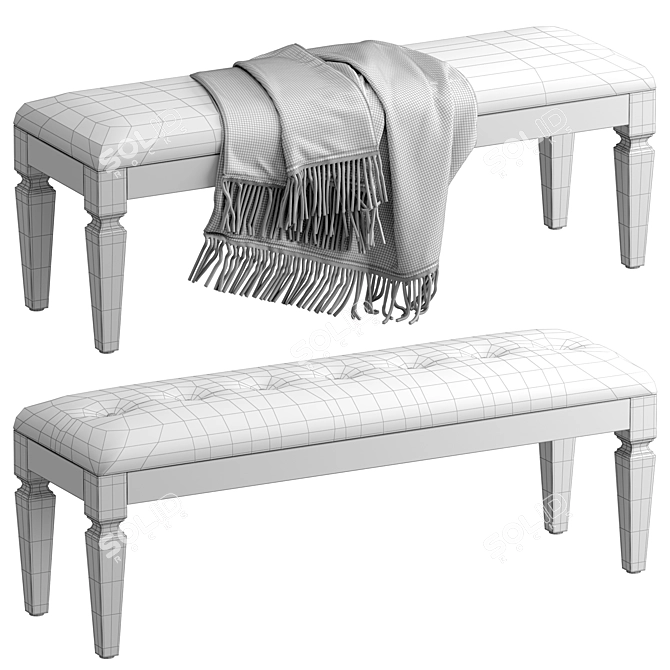 Violet Upholstered Bench in Wood-fabric 3D model image 6