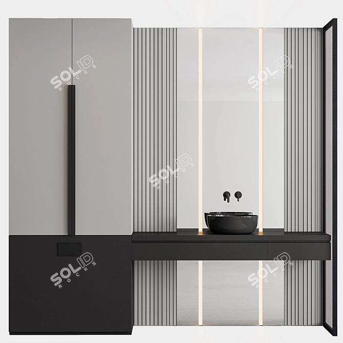 Gray Black Bathroom Set Ensemble 3D model image 1