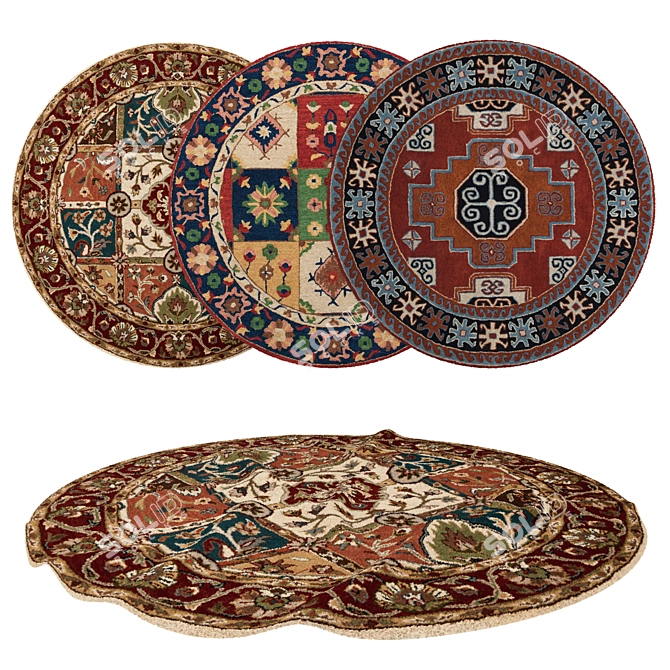 Round Rug Set With Variants 3D model image 1